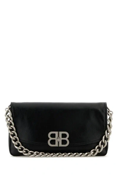 BALENCIAGA BALENCIAGA WOMEN BLACK LEATHER MEDIUM BB SOFT SHOULDER BAG