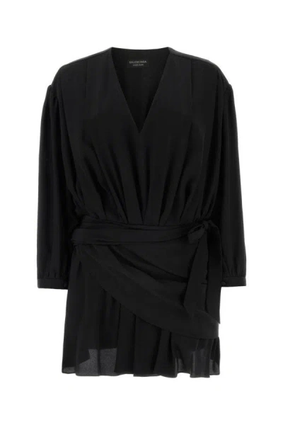 Balenciaga Draped Wrap-effect Silk Crepe De Chine Mini Dress In Black
