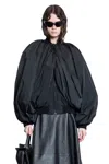 Balenciaga Black Bomber Draped Jacket With Elastic Rear Hem In Tech Fabric Woman In Black