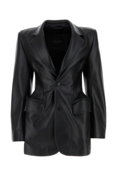 BALENCIAGA BALENCIAGA WOMAN BLACK LEATHER HOURGLASS BLAZER