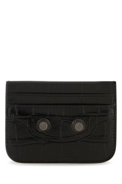 Balenciaga Textured Crocodile Wallet With Metallic Accents In Black