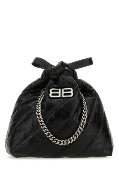 Balenciaga Woman Black Leather Small Crush Shoulder Bag