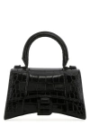 Balenciaga Hourglass Xs Croc-effect Leather Tote In Black