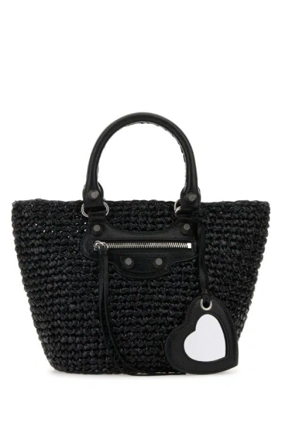 Balenciaga Le Cagole Panier Embellished Woven Patent-leather Tote In Black