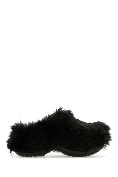 Balenciaga Crocs™ Slides & Flip Flops With Rubber And Eco Fur In Black