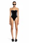 Balenciaga Logo-print Sweetheart-neck Swimsuit In Black