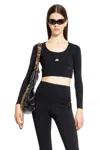 Balenciaga Logo Scoop Neck Cropped Top With Long Sleeves In Black