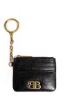 Balenciaga Monaco Leather Card Holder Keychain Attachment In Black