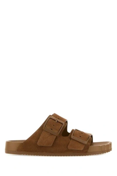 Balenciaga Camel Suede Sunday Slippers In Brown