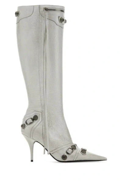 Balenciaga Cagole Leather Knee-high Boots In Blanco