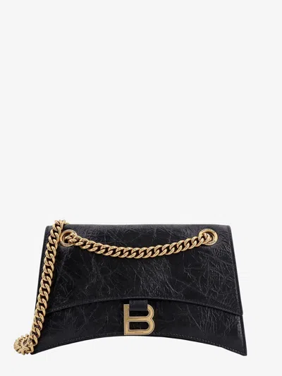 Balenciaga Leather Shoulder Bag With Frontal Monogram In Black
