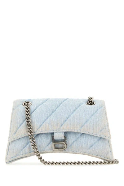 Balenciaga Woman Denim Crush S Shoulder Bag In Blue