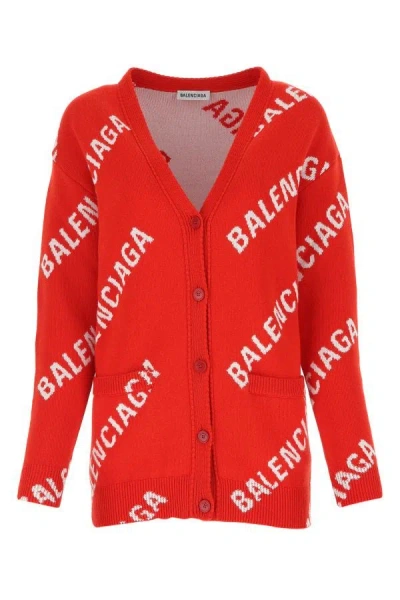 Balenciaga Woman Embroidered Stretch Cotton Blend Oversize Cardigan In Multicolor