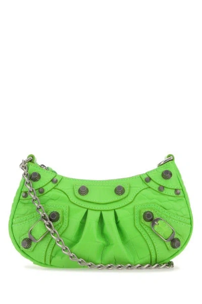 Balenciaga Woman Fluo Green Leather Le Cagole Mini Handbag