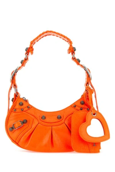 BALENCIAGA BALENCIAGA WOMAN FLUO ORANGE NAPPA LEATHER LE CAGOLE XS SHOULDER BAG