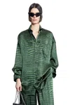 Balenciaga Crocodile Print Satin Button Down Cocoon Blouse In Green