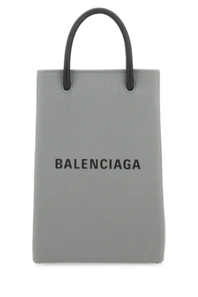 Balenciaga Woman Grey Leather Phone Case In Gray