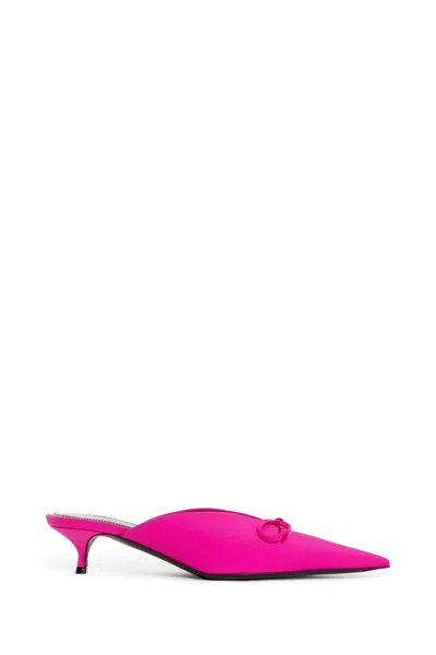Balenciaga 40mm Knife Bow Nylon Blend Mules In Pink