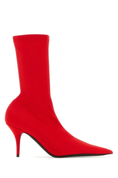 Balenciaga Red Fabric Knife Ankle Boots