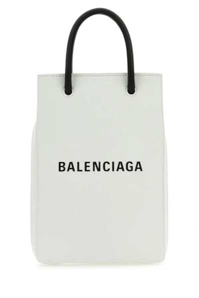 Balenciaga Leather Phone Case With Adjustable Shoulder Strap In White