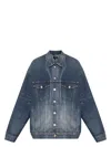 Balenciaga Blue Jacket With Classic Collar And Maxi Logo Print On The Rear In Denim Man