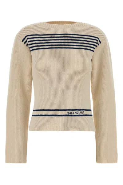 Balenciaga Women's 100% Cotton Knit Sweater In Beige O Tan
