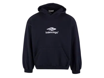 Pre-owned Balenciaga Women's 3b Sport Embroidered Hoodie In Navy Blue