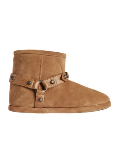Balenciaga Alaska Studded Leather-trimmed Fleece-lined Suede Ankle Boots In Brown