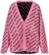 Balenciaga Logo V-neck Ribbed Knit Cardigan In Pink