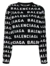 Balenciaga Women Allover Logo Wool Cropped Sweater In Black