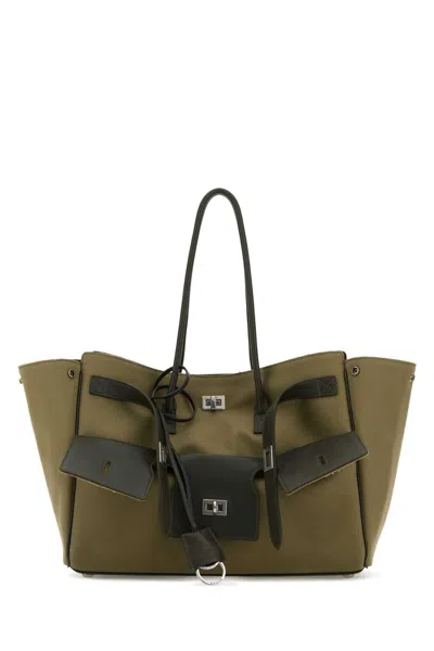 Balenciaga Women Army Green Canvas Medium Carry All Bel Air Handbag