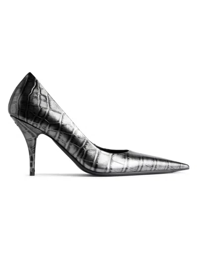 Balenciaga Women's Avenue 90mm Crocodile Embossed Calfskin Pumps In Gray