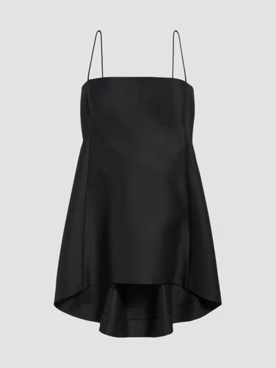 Balenciaga Square-neck High-low Mini Babydoll Dress In Black