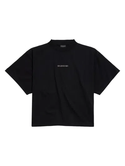 Balenciaga Women's Back Strass Cropped T-shirt In Black