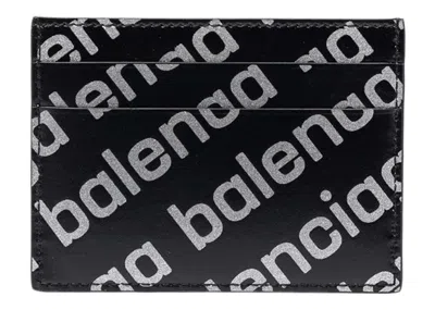 Pre-owned Balenciaga Women's  Allover Logo Print Cardholder In Black/silver/tone