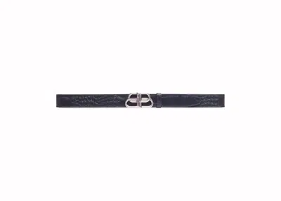 Pre-owned Balenciaga Women's  Bb Embossed Crocodile Belt In Black