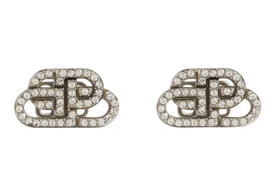 Pre-owned Balenciaga Women's  Bb Xs Stud Earrings In Crystal/silver