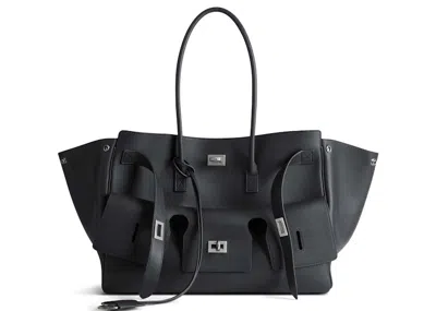 Pre-owned Balenciaga Women's  Bel Air Medium Carry All Bag Agedsilver Hardware In Black