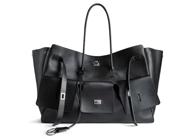 Pre-owned Balenciaga Women's  Bel Air Xl Carry All Bag Agedsilver Hardware In Black