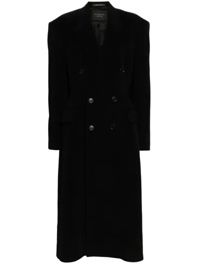 Balenciaga Cashmere And Wool Cinched Coat Women In Black