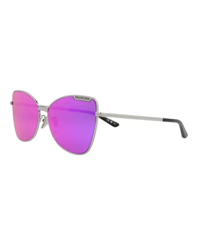 Pre-owned Balenciaga Women's  Cat Eye Sunglasses In Ruthenium Ruthenium Violet (bb0278s/30013990/003)