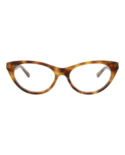 Pre-owned Balenciaga Women's  Cat Eyeframe Acetate Optical Frames In Havana Havana Transparent (bb0079o/3000839