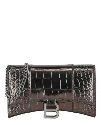 Pre-owned Balenciaga Women's  Croc Embossed Hourglass Wallet On Chain In Bronze