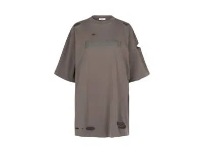 Pre-owned Balenciaga Women's  Distressed Graphic T-shirt In Taupe In Brown