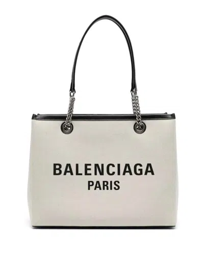Pre-owned Balenciaga Women's  Duty Free Tote Medium Size Bag In White/black