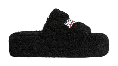 Pre-owned Balenciaga Women's  Furry Platform Sandal Sneakers In Black/white/red In Multi