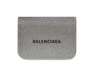 Pre-owned Balenciaga Women's  Glitter Cash Wallet Mini In Grey
