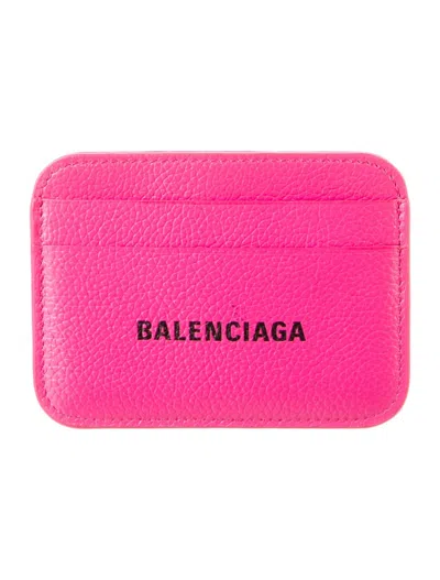 Pre-owned Balenciaga Women's  Grained Calfskin Logo Cash Rounded Card Holder In Hot Pink/black