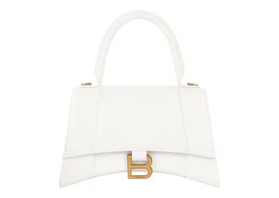 Pre-owned Balenciaga Women's  Hourglass Handbag Crocodile Embossed In White/gold/tone In Multi