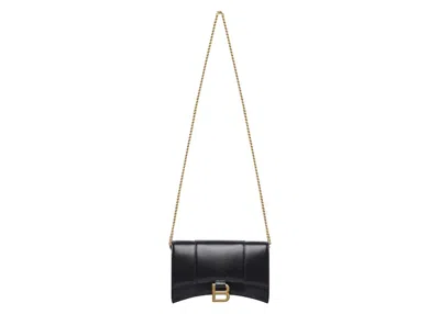 Pre-owned Balenciaga Women's  Hourglass Wallet On Chain In Black